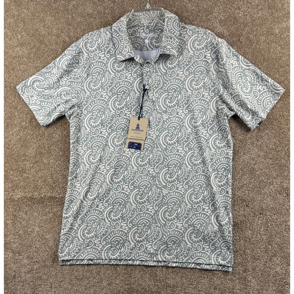 Chubbies Mens The Screen Saver Green Performance Polo 2.0 Shirt Large 582251-504